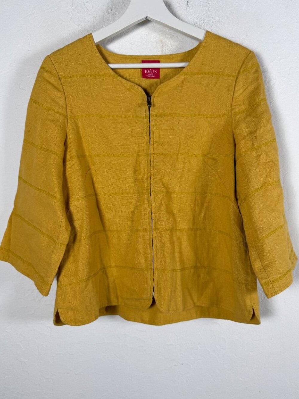 K&US Carro Stockholm Jacket Womens Size 38 Yellow Mustard Linen Full Zip Coat